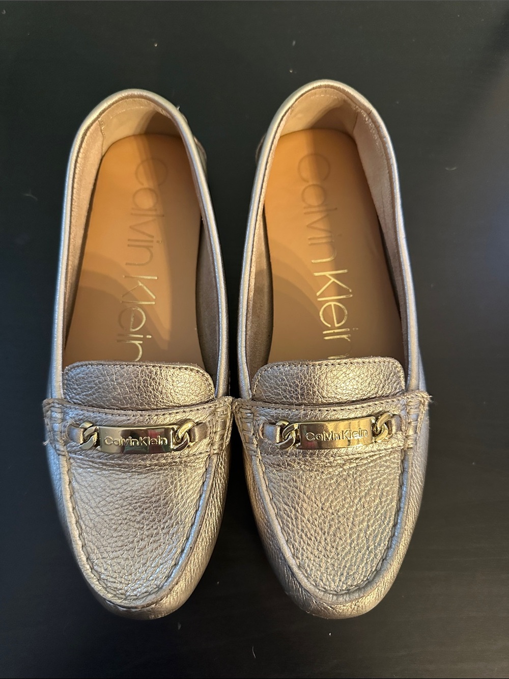 Calvin Klein Women's Metallic Gold Leather Slip-On Loafers